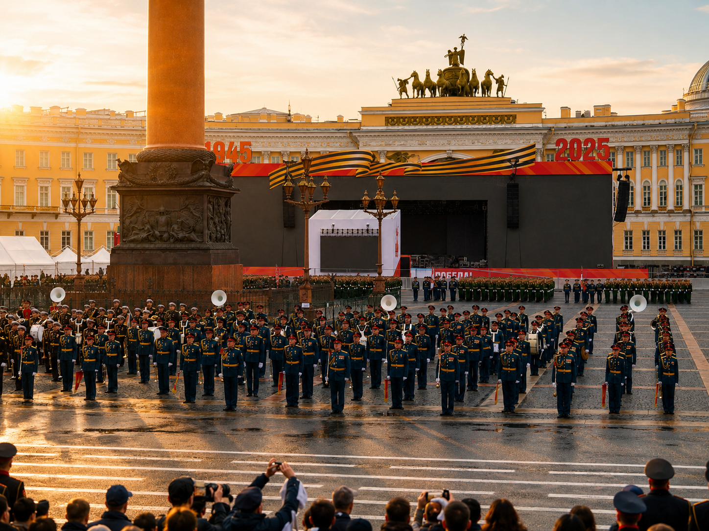 Реализованная сцена 9 Мая и построение оркестра на Дворцовой площади